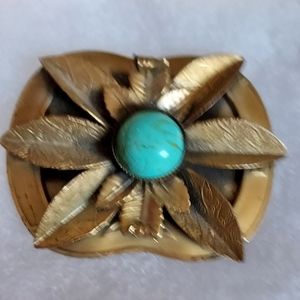 Vintage Brooch not branded brassTone  with Turquoise  color stone